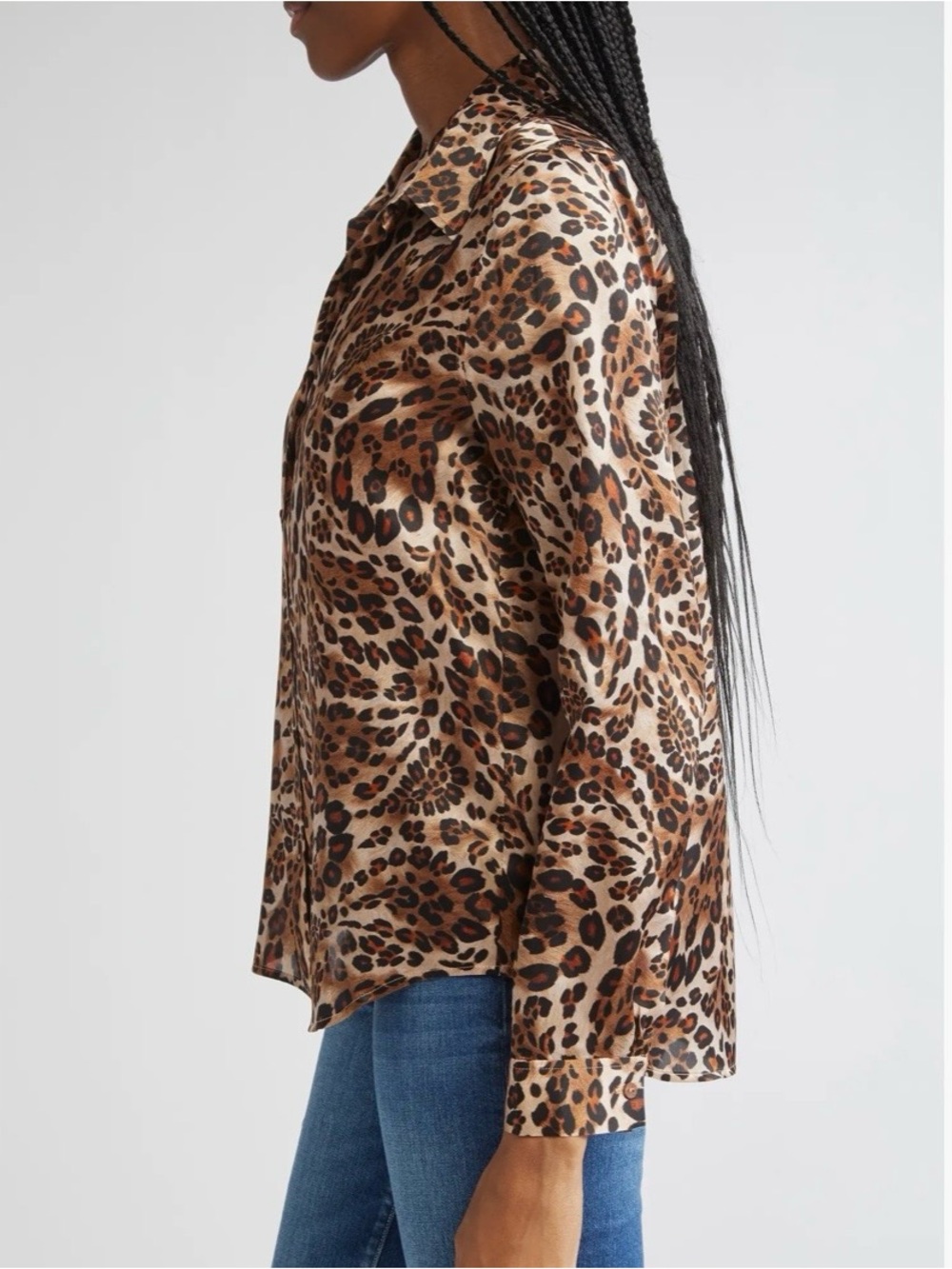 L’Agence Tyler Silk Leopard Print Long-Sleeve Blouse - Brown size M - Picture 3 of 12